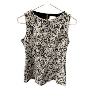 VANESSA VIRGINIA ANTHROPOLOGIE Top SZ S Black White Sleeveless Floral Tailored
